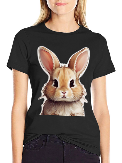 Cute Rabbit Graphic Tee - Black Cotton T-Shirt