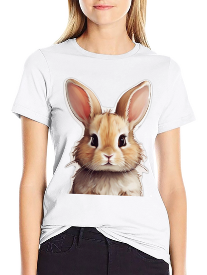 Cute Rabbit Graphic Tee - Black Cotton T-Shirt