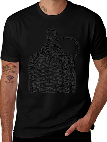Woven Bottle Design Black T-Shirt