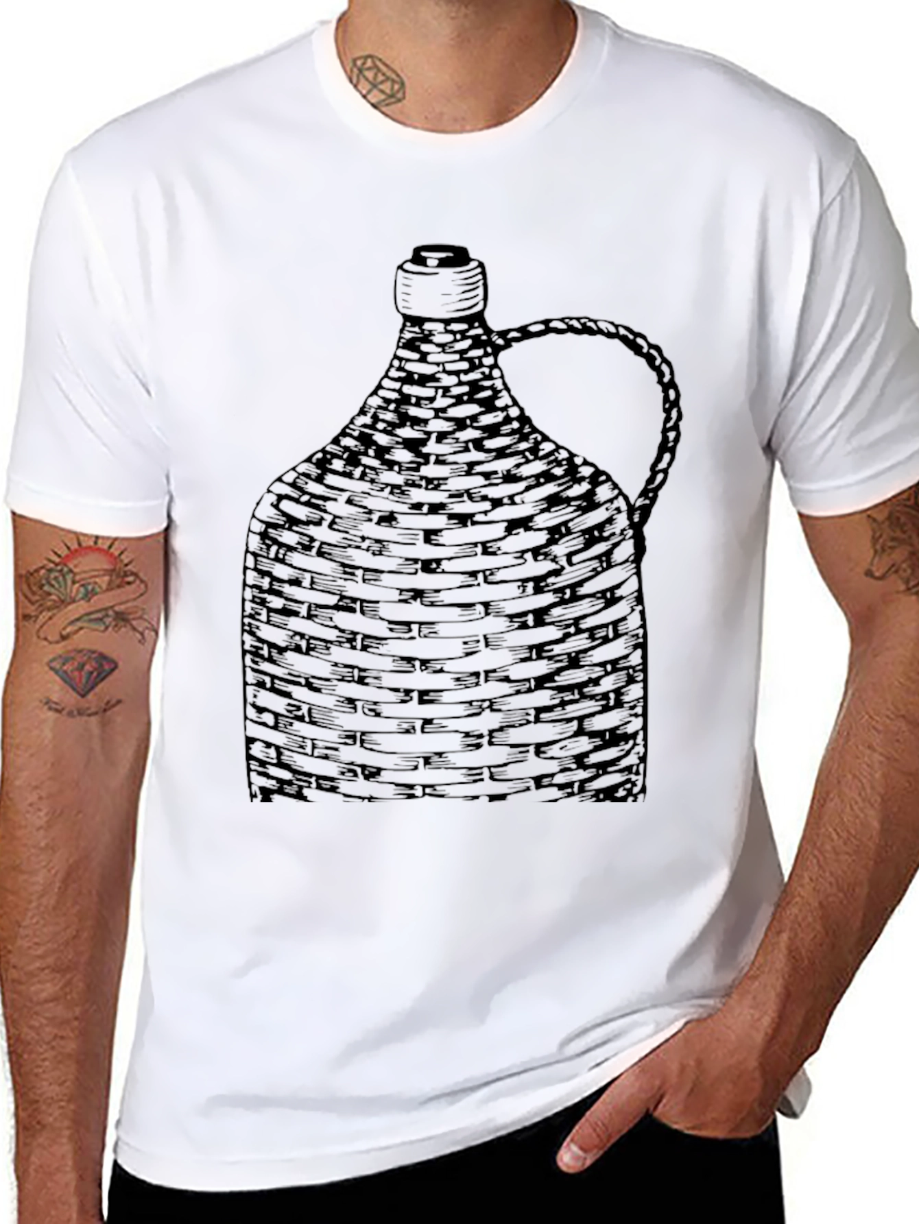Woven Bottle Design Black T-Shirt