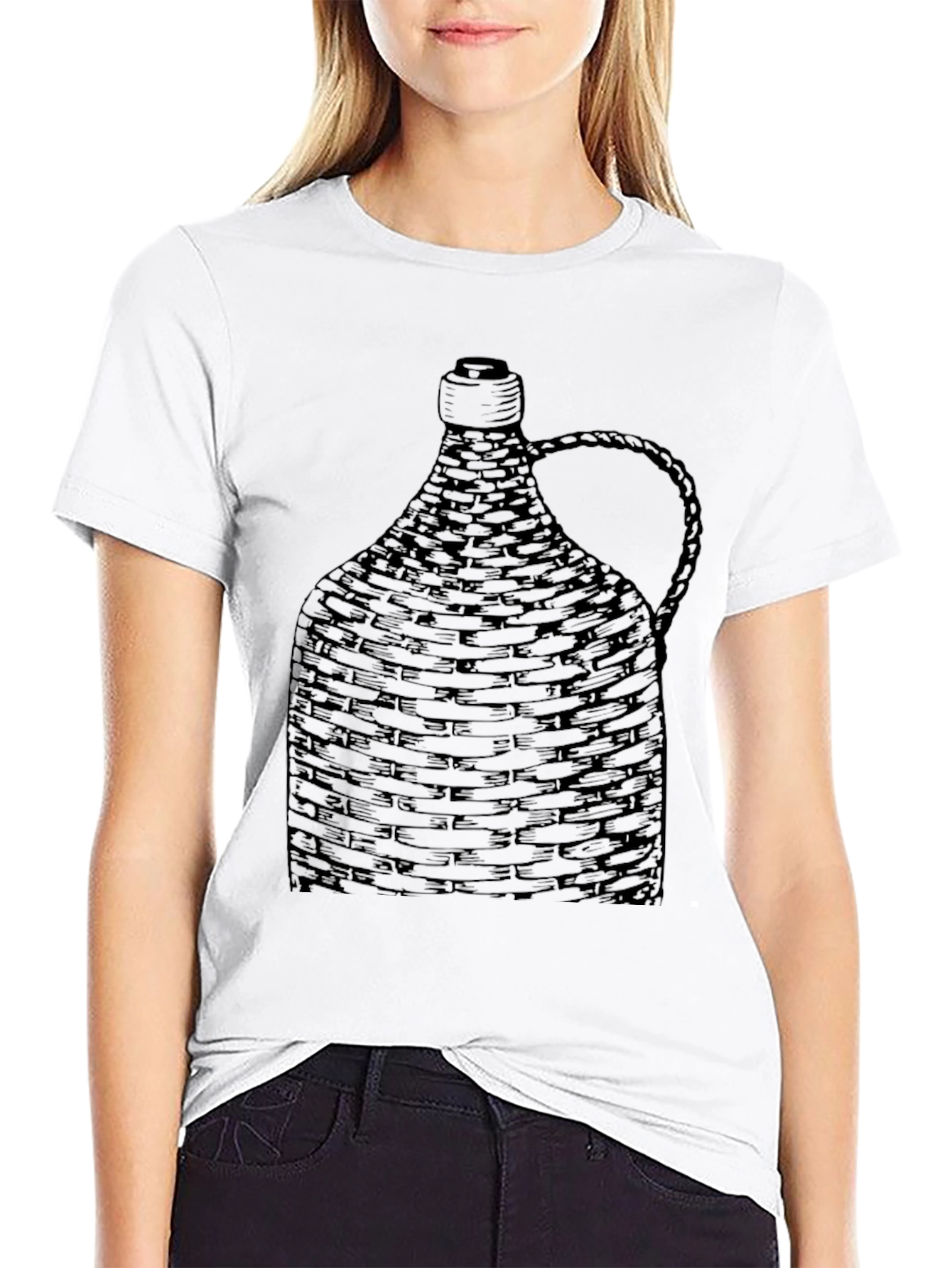 Woven Bottle Design Black T-Shirt