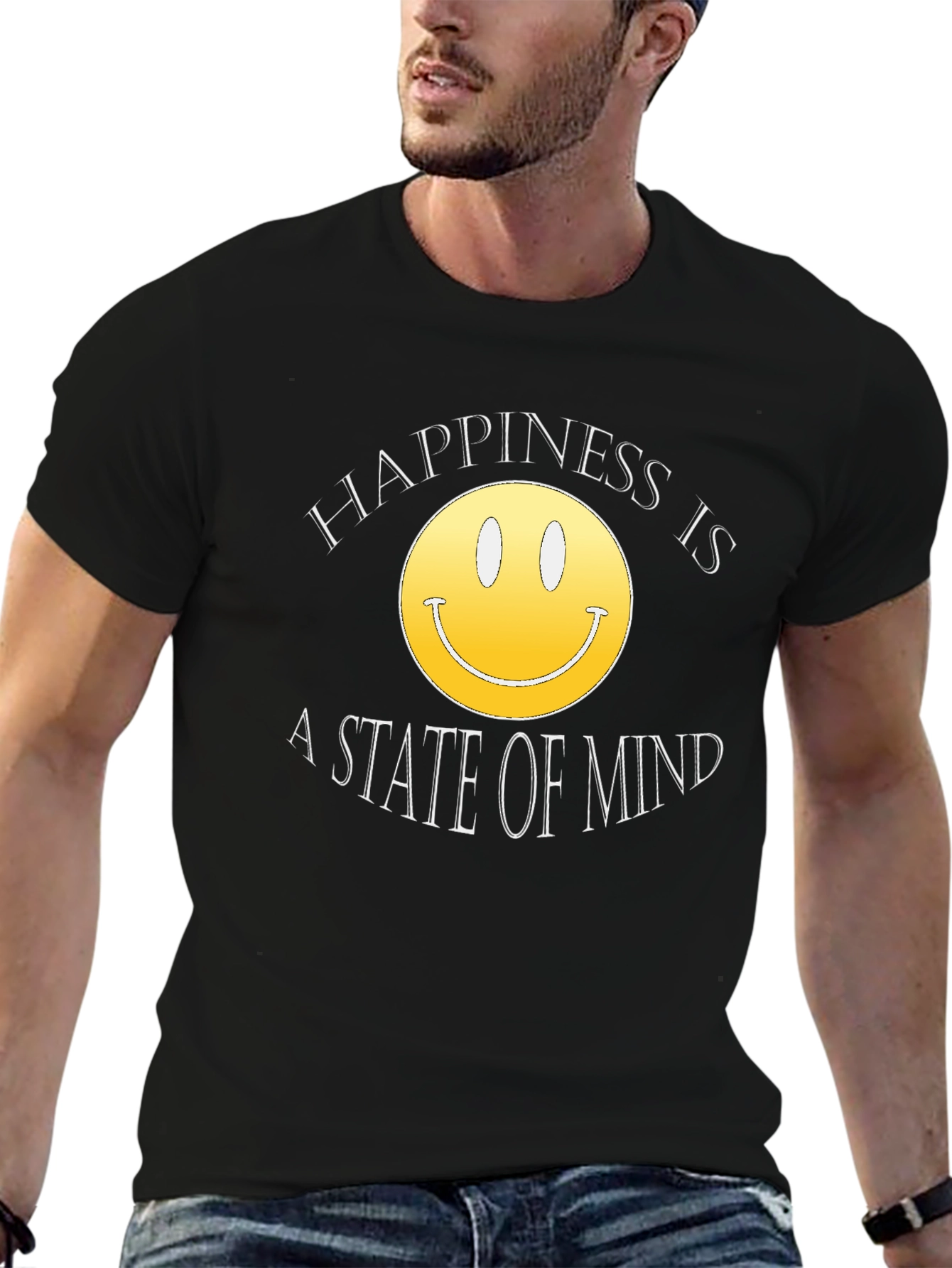 Happiness State of Mind Smiley Face Black T-Shirt