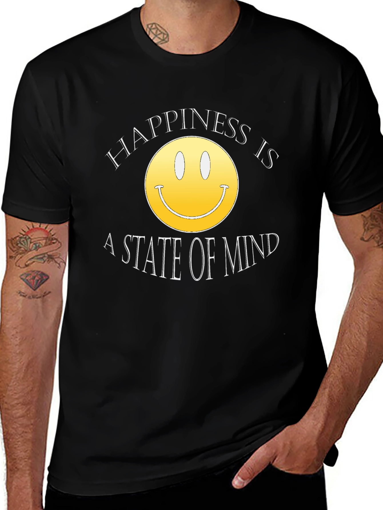 Happiness State of Mind Smiley Face Black T-Shirt