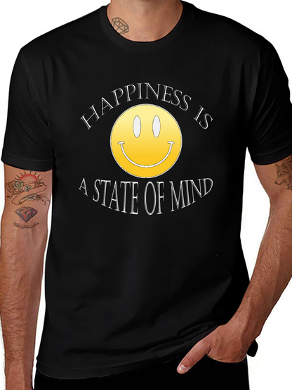 Happiness State of Mind Smiley Face Black T-Shirt