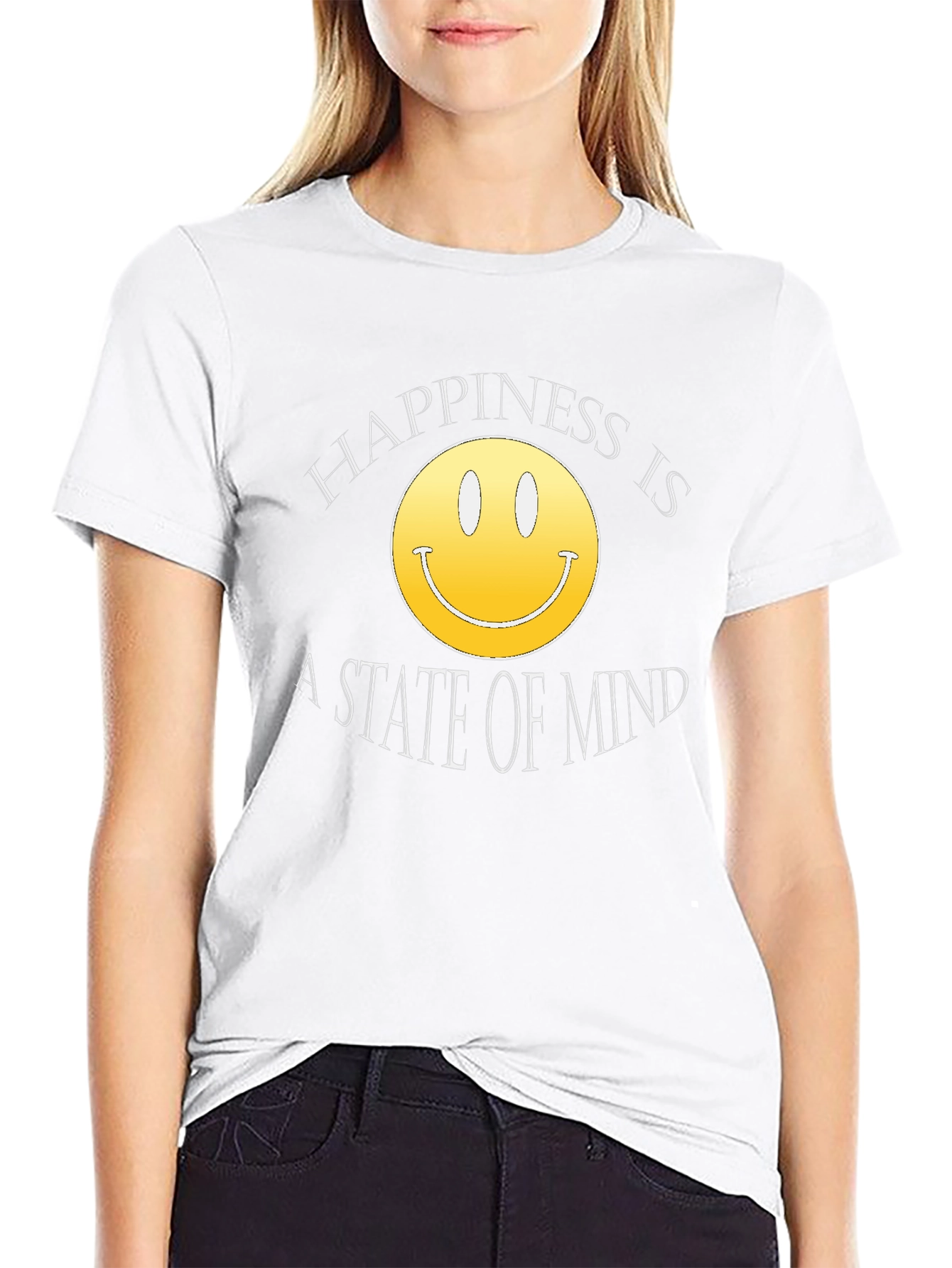 Happiness State of Mind Smiley Face Black T-Shirt