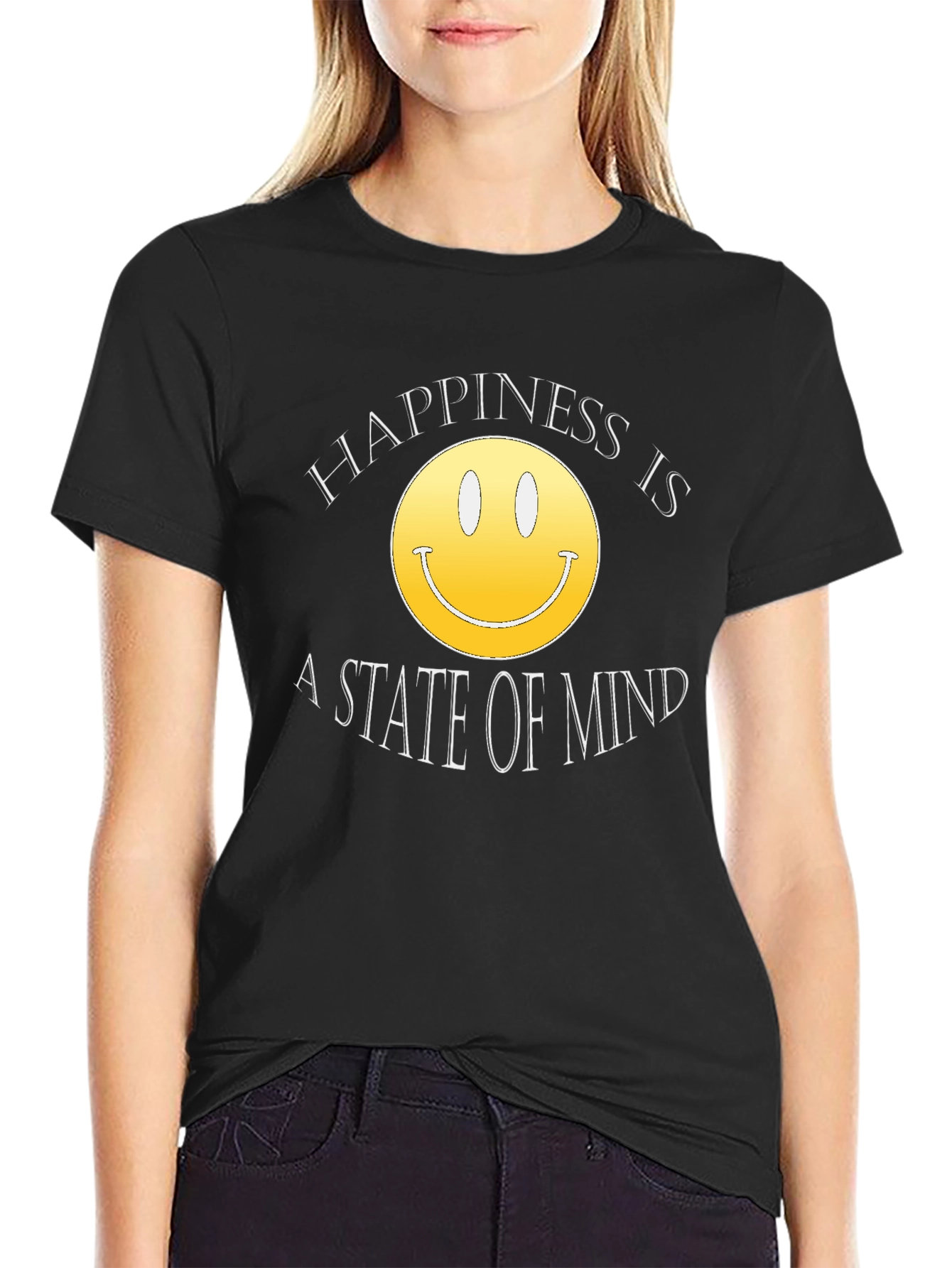 Happiness State of Mind Smiley Face Black T-Shirt