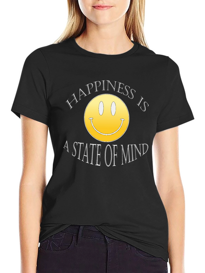Happiness State of Mind Smiley Face Black T-Shirt