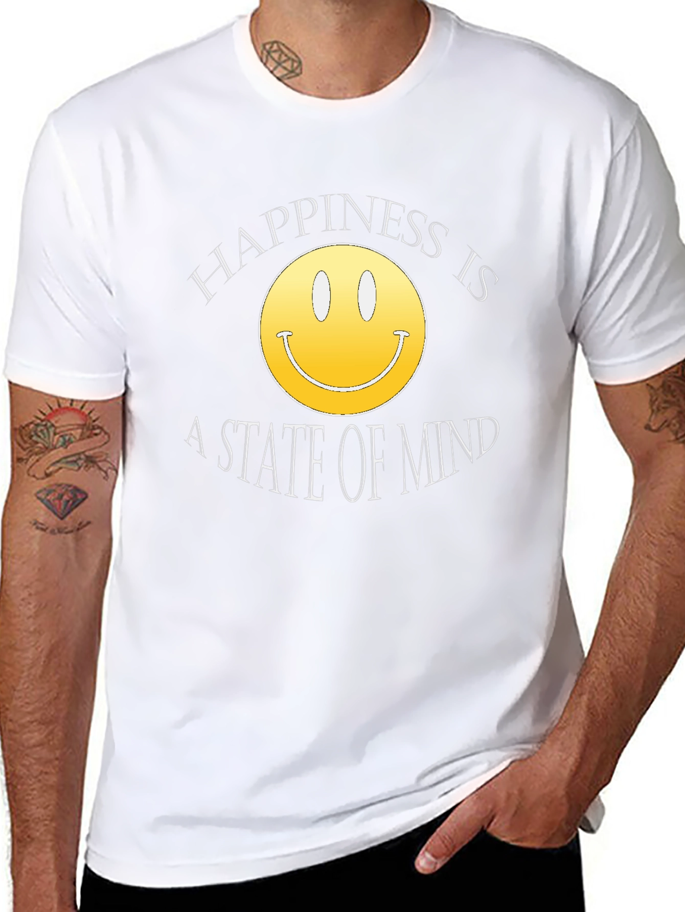 Happiness State of Mind Smiley Face Black T-Shirt