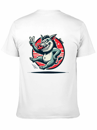 Boar Cartoon Graphic Tee - Black Cotton T-Shirt