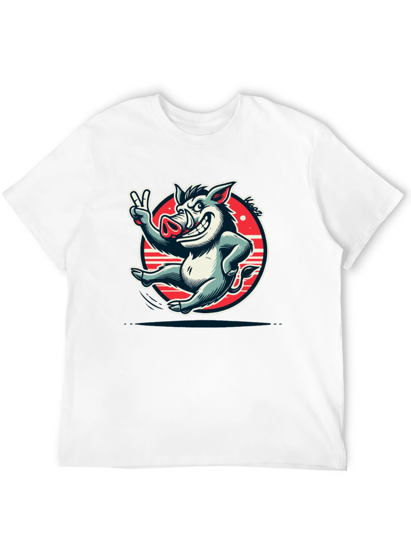 Boar Cartoon Graphic Tee - Black Cotton T-Shirt
