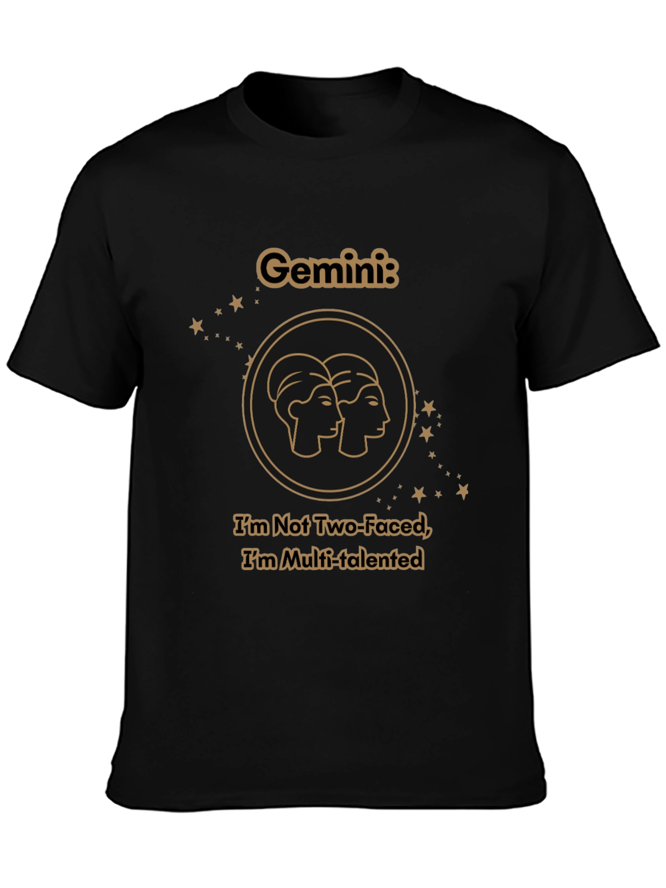 Gemini Zodiac T-Shirt - Two Faced Multi-Talented Black Tee