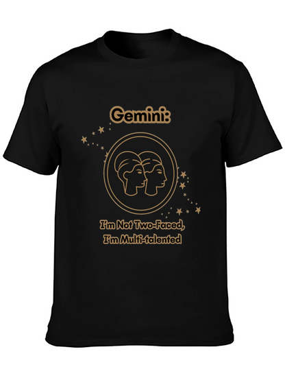 Gemini Zodiac T-Shirt - Two Faced Multi-Talented Black Tee