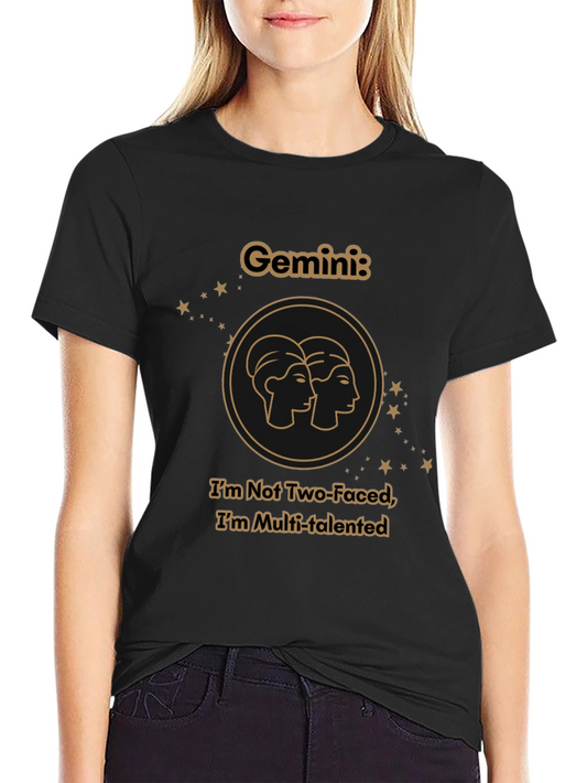 Gemini Zodiac T-Shirt - Two Faced Multi-Talented Black Tee