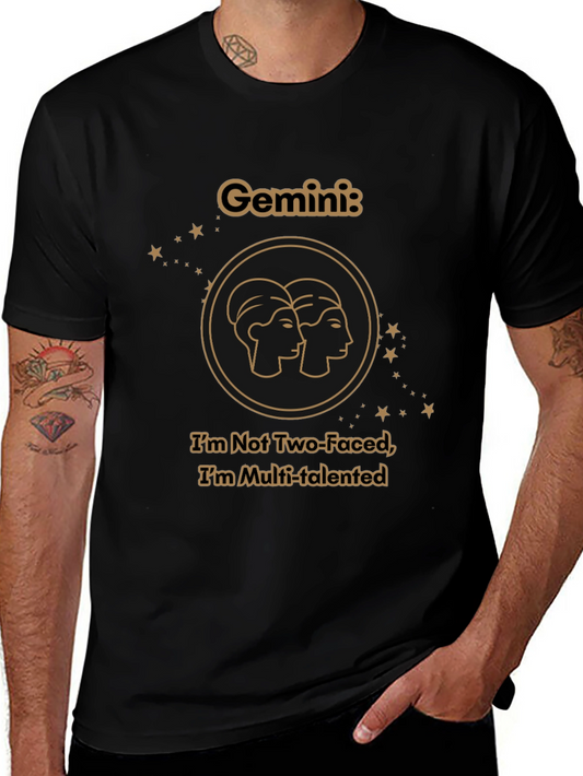 Gemini Zodiac T-Shirt - Two Faced Multi-Talented Black Tee