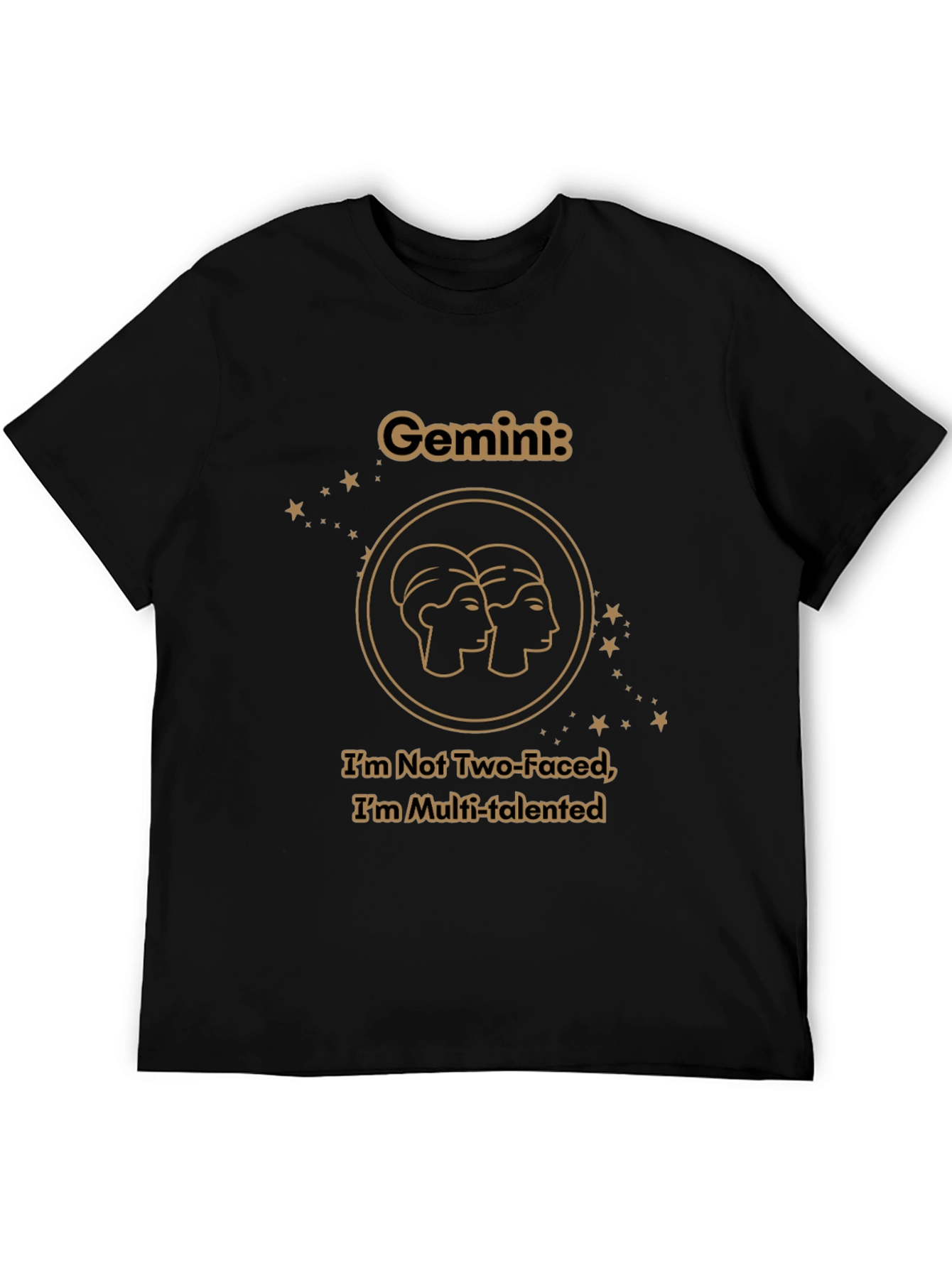 Gemini Zodiac T-Shirt - Two Faced Multi-Talented Black Tee