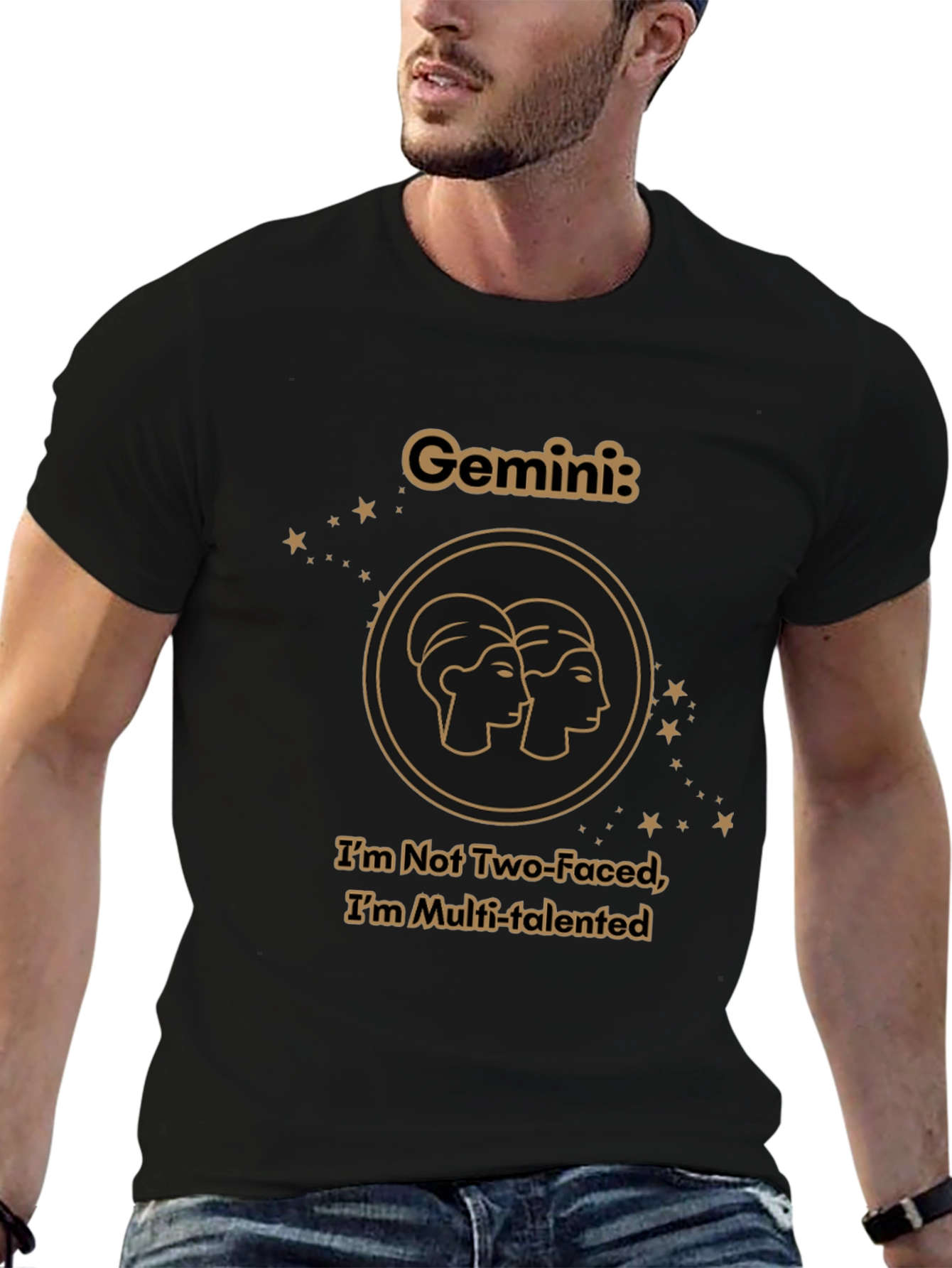 Gemini Zodiac T-Shirt - Two Faced Multi-Talented Black Tee