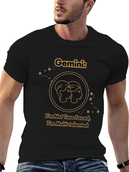 Gemini Zodiac T-Shirt - Two Faced Multi-Talented Black Tee