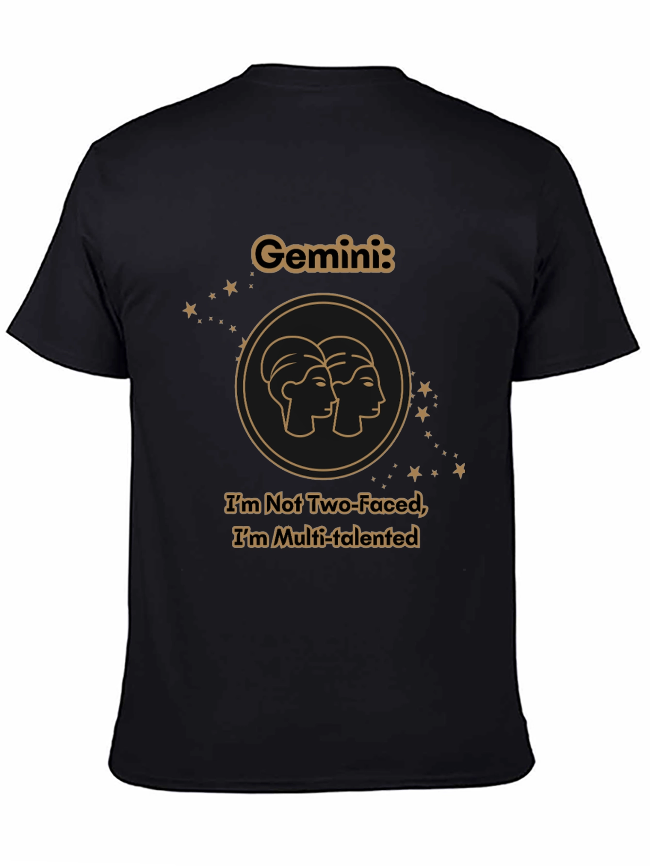 Gemini Zodiac T-Shirt - Two Faced Multi-Talented Black Tee