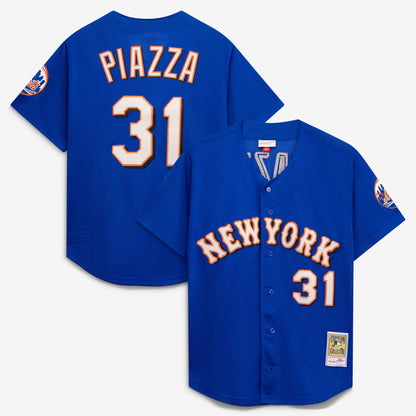Mike Piazza New York Mets Mitchell &amp;amp; Ness Cooperstown Collection Mesh Batting Practice Button-Up Jersey - Royal