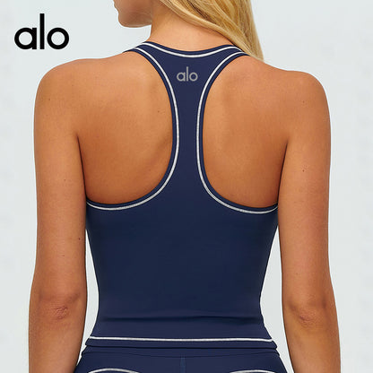 Alo Yoga Color-Block Racerback Brushed Sports Tank Top, Comfortable Running Fitness Vest
