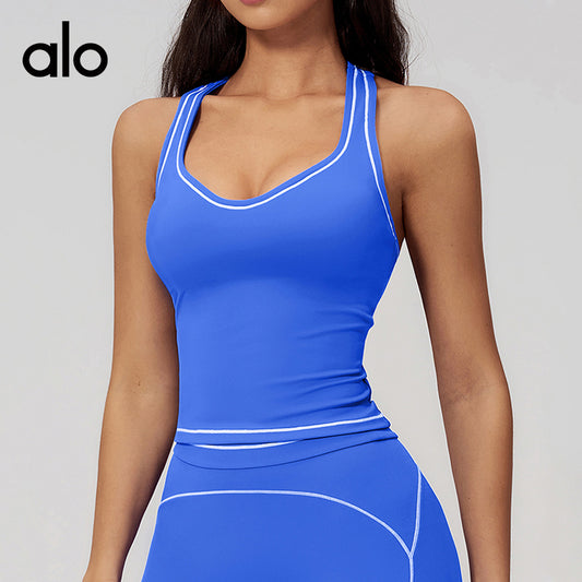 Alo Yoga Color-Block Racerback Brushed Sports Tank Top, Comfortable Running Fitness Vest