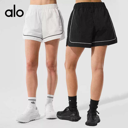 Aloyoga Casual Contrasting Color Stripes Sports Sunscreen Top and Elastic Waist Shorts Set