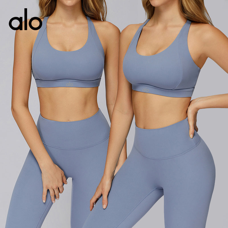 Alo Yoga Cloud Sensation Yoga Bra - Crossed Holes with Transparent Design for Beautiful Back and Tight Fit for Fitness Wear