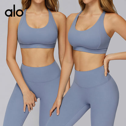 Alo Yoga Cloud Sensation Yoga Bra - Crossed Holes with Transparent Design for Beautiful Back and Tight Fit for Fitness Wear