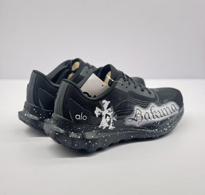 ALO running Black and white graffiti shoes