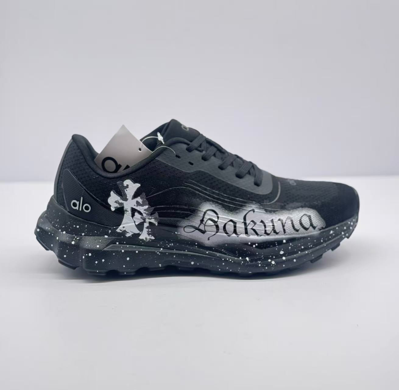 ALO running Black and white graffiti shoes