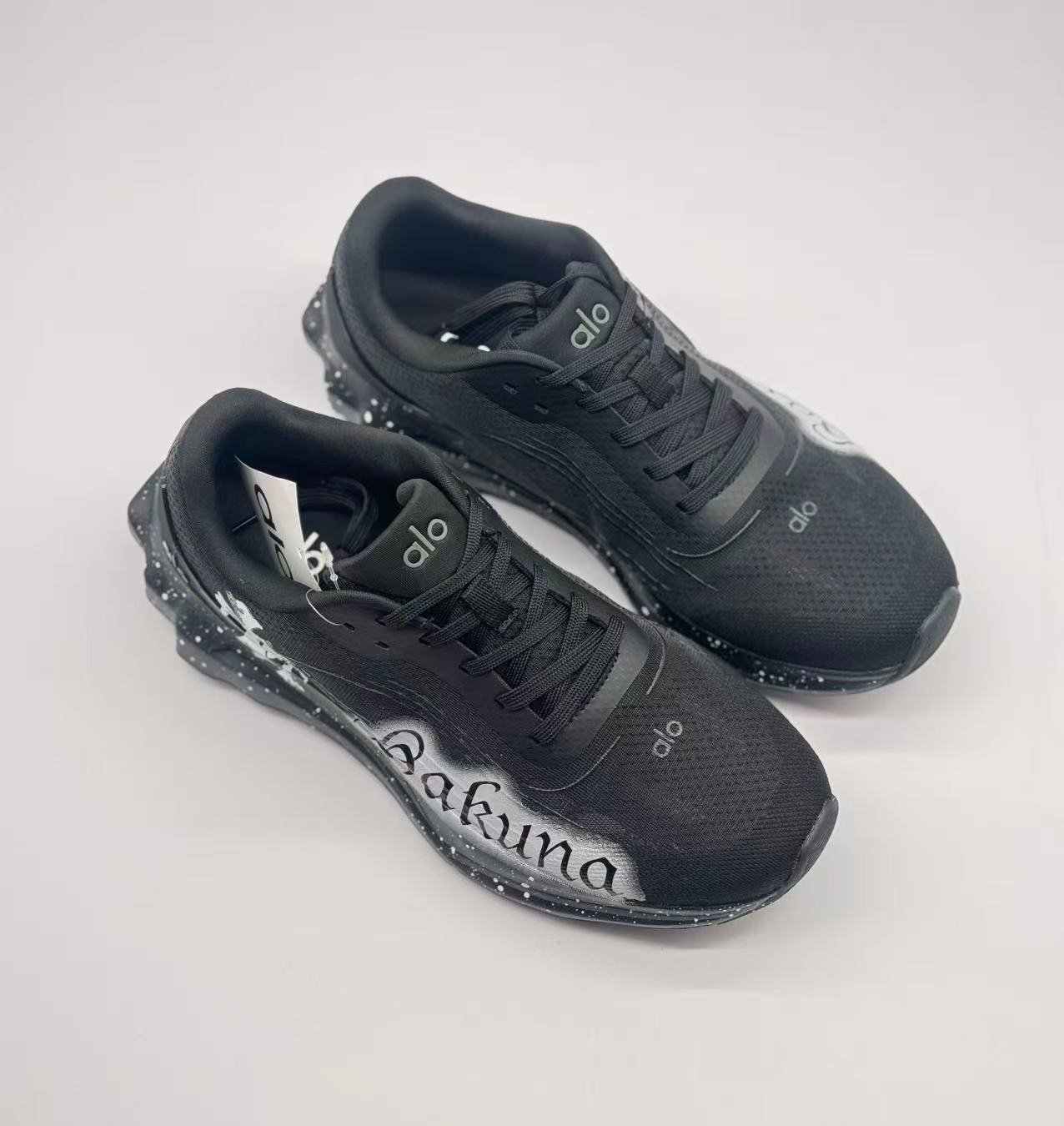 ALO running Black and white graffiti shoes