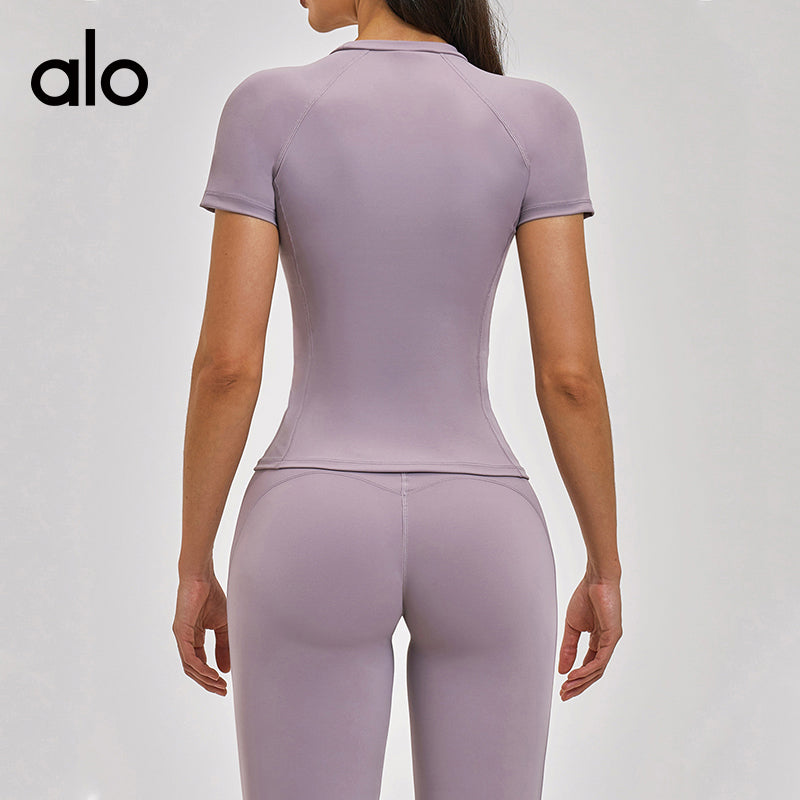 Aloyoga Brushed Round-neck Tight-Fitting T-Shirt for Outdoor Sports, Running, Fitness and Yoga