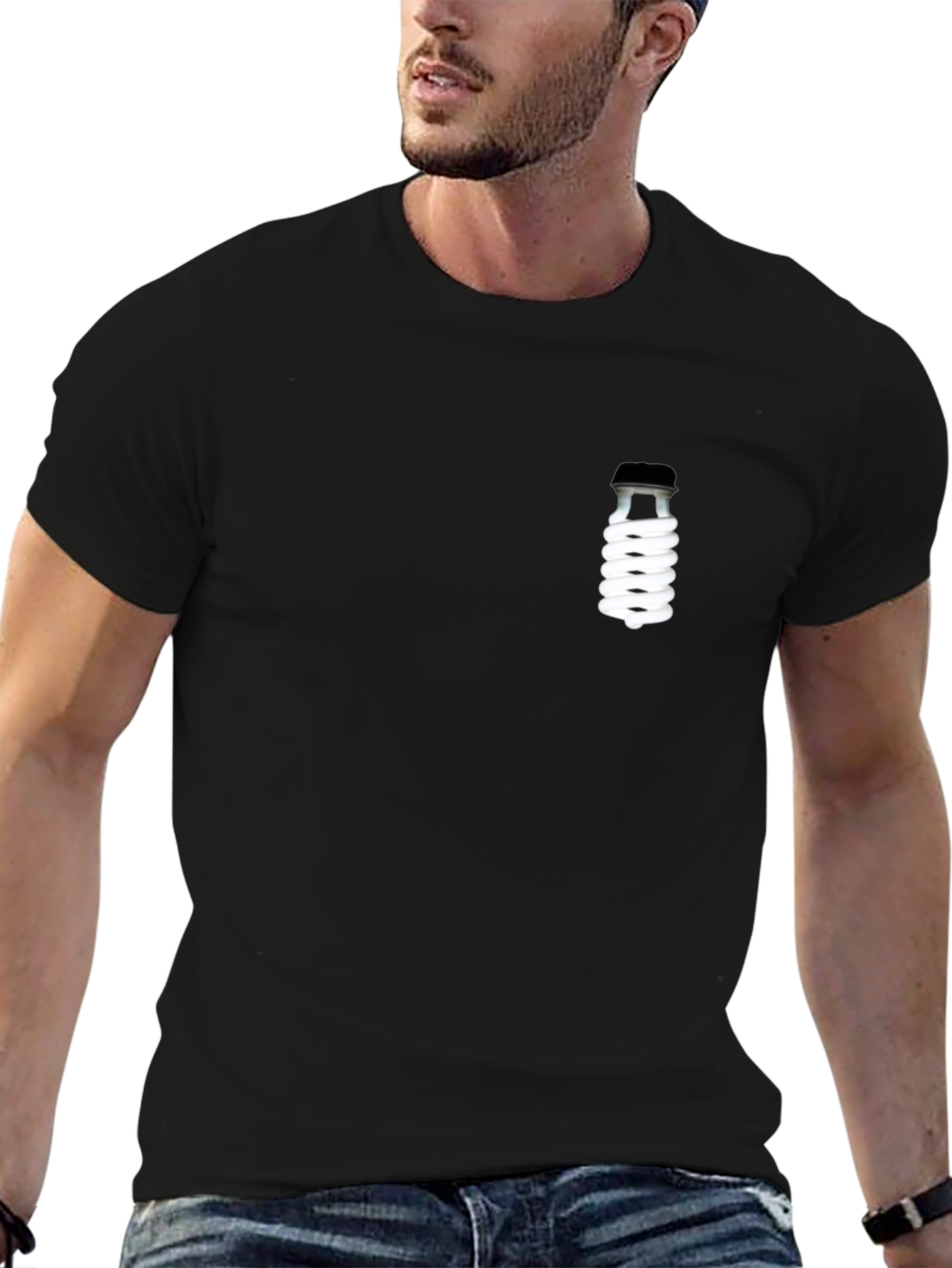 Black T-Shirt with Novelty Lightbulb Design