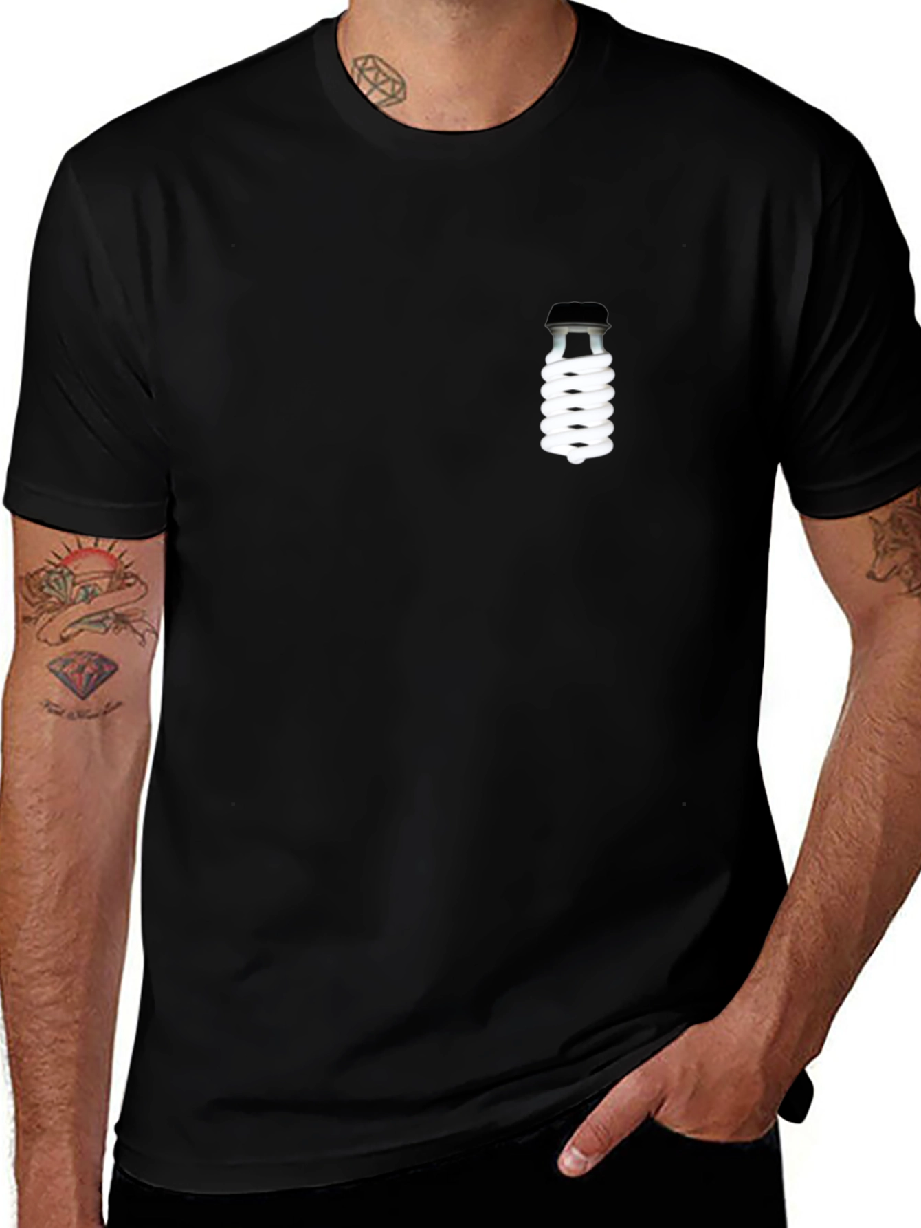 Black T-Shirt with Novelty Lightbulb Design