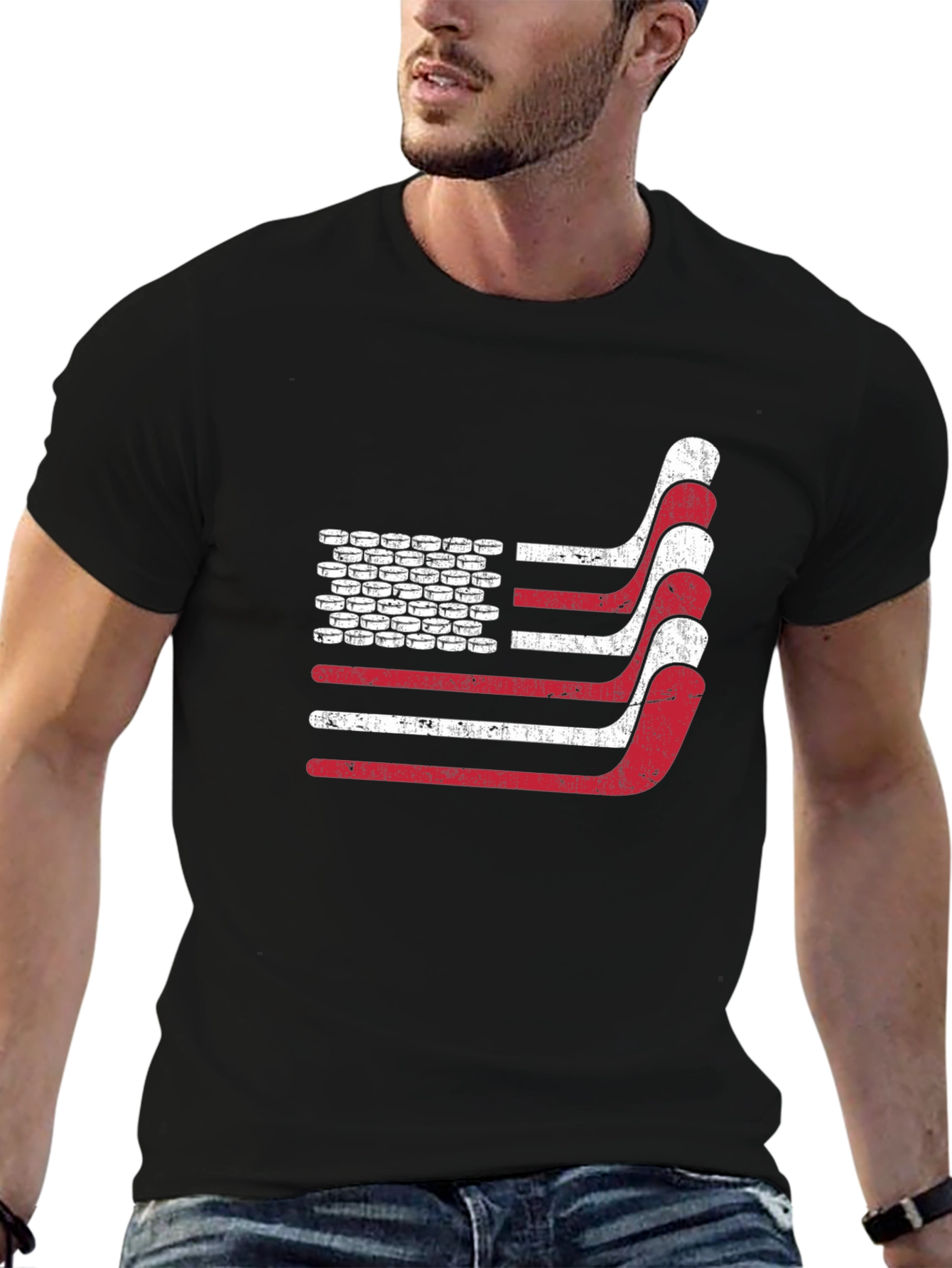 Hockey American Flag T-Shirt - Patriotic USA Tee