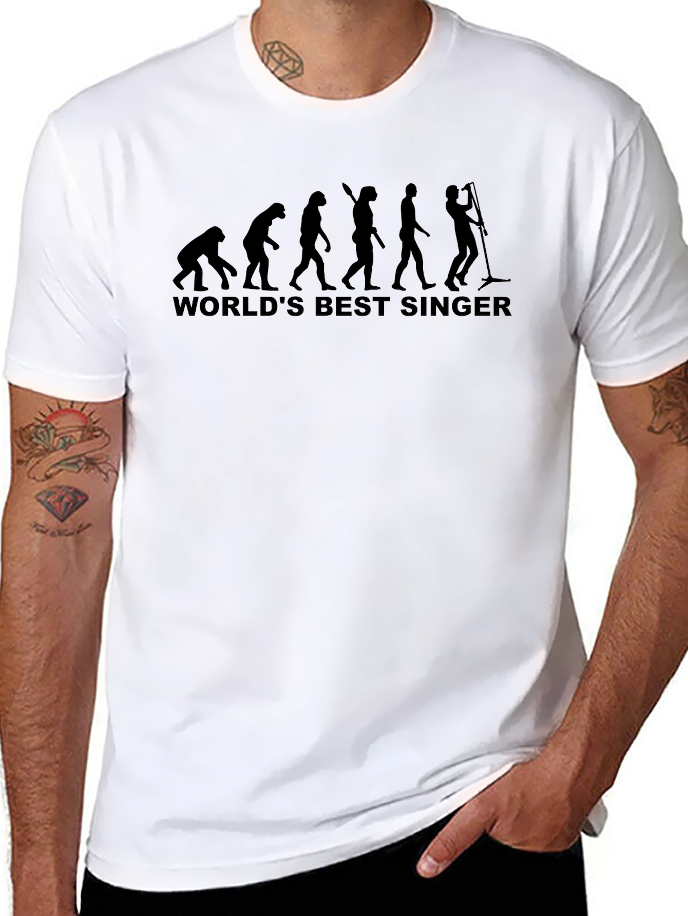 Worlds Best Singer Evolution Funny Black T-Shirt