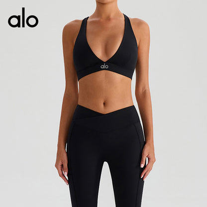 Aloyoga Deep V Outerwear Sexy Running Sports Bra Fashion Cross-Strap Backless Underwear