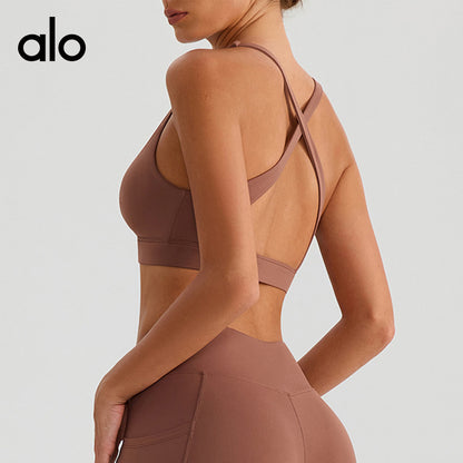 Aloyoga Deep V Outerwear Sexy Running Sports Bra Fashion Cross-Strap Backless Underwear