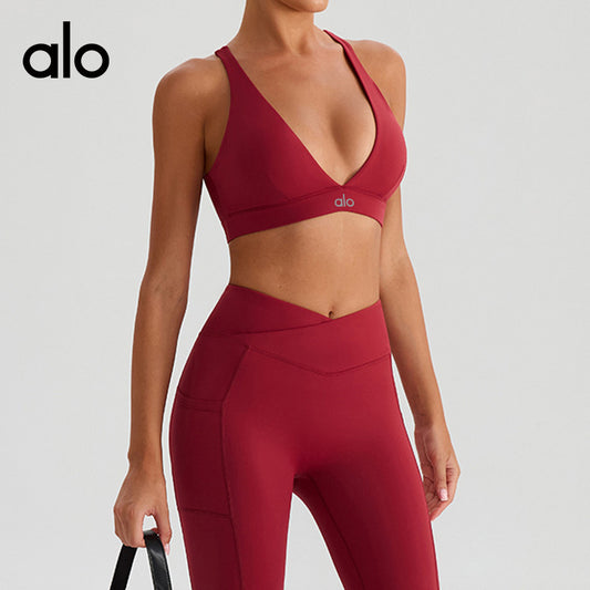 Aloyoga Deep V Outerwear Sexy Running Sports Bra Fashion Cross-Strap Backless Underwear