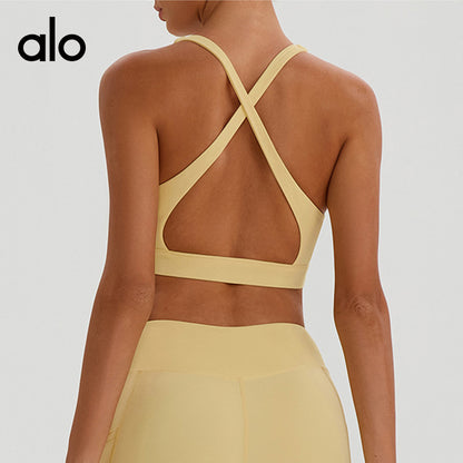Aloyoga Deep V Outerwear Sexy Running Sports Bra Fashion Cross-Strap Backless Underwear