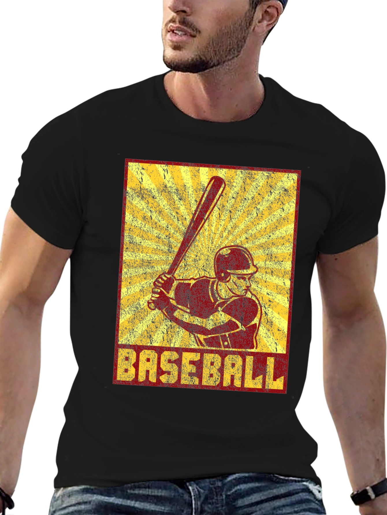 Retro Baseball Player Graphic T-Shirt