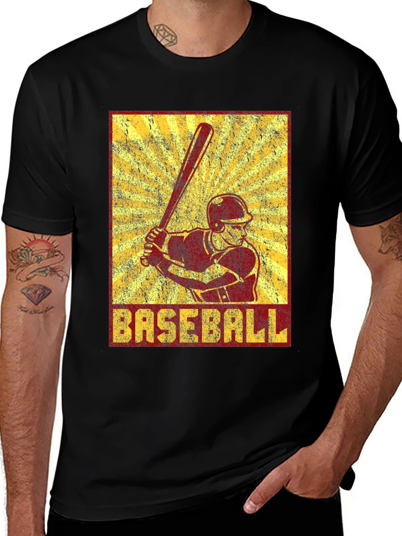 Retro Baseball Player Graphic T-Shirt