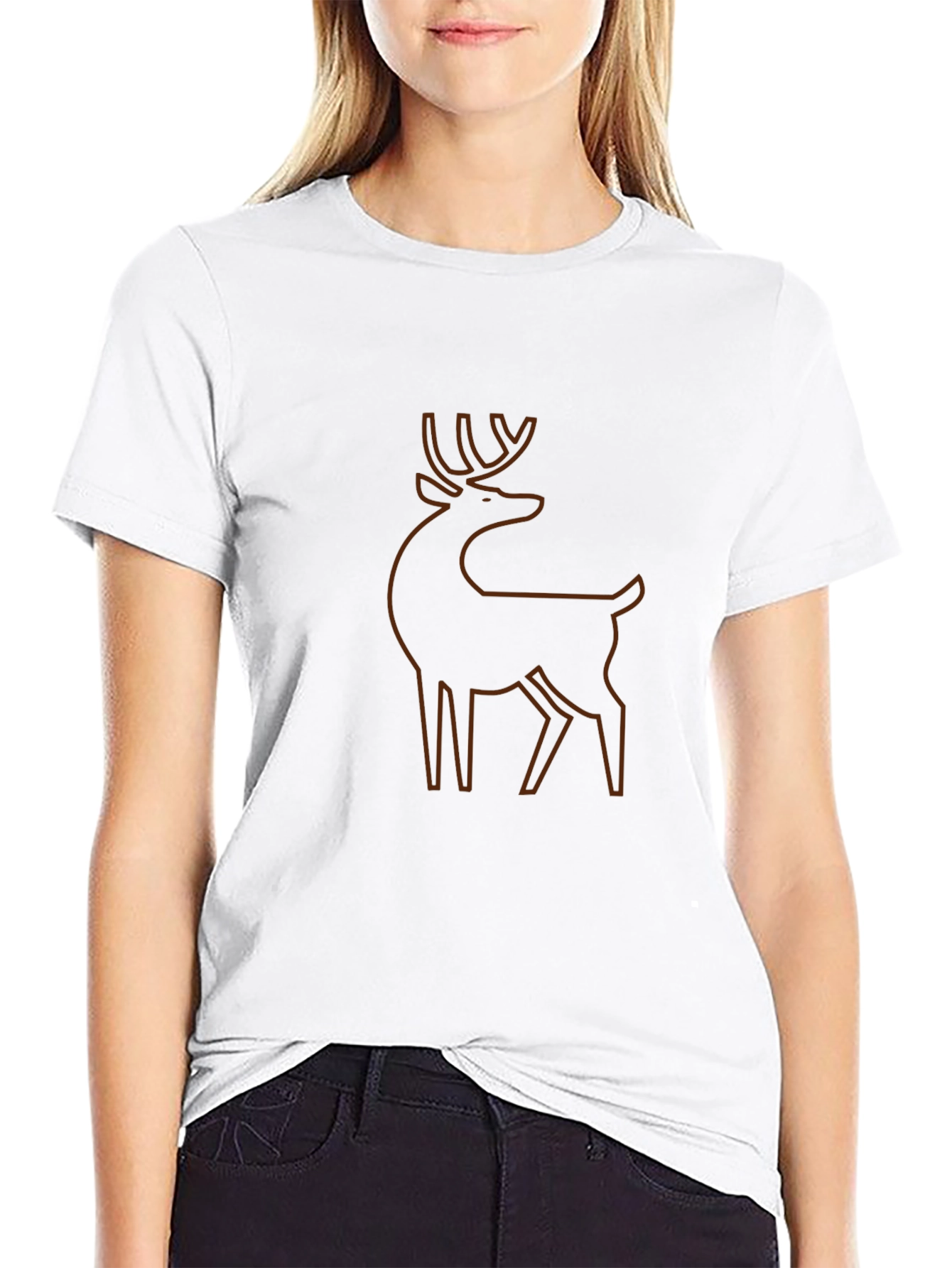 Mens Black T-Shirt with Deer Outline Graphic