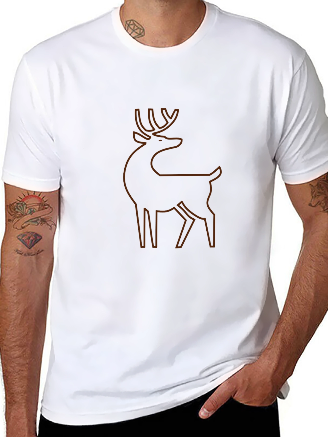 Mens Black T-Shirt with Deer Outline Graphic