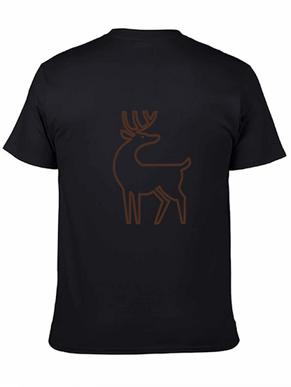 Mens Black T-Shirt with Deer Outline Graphic