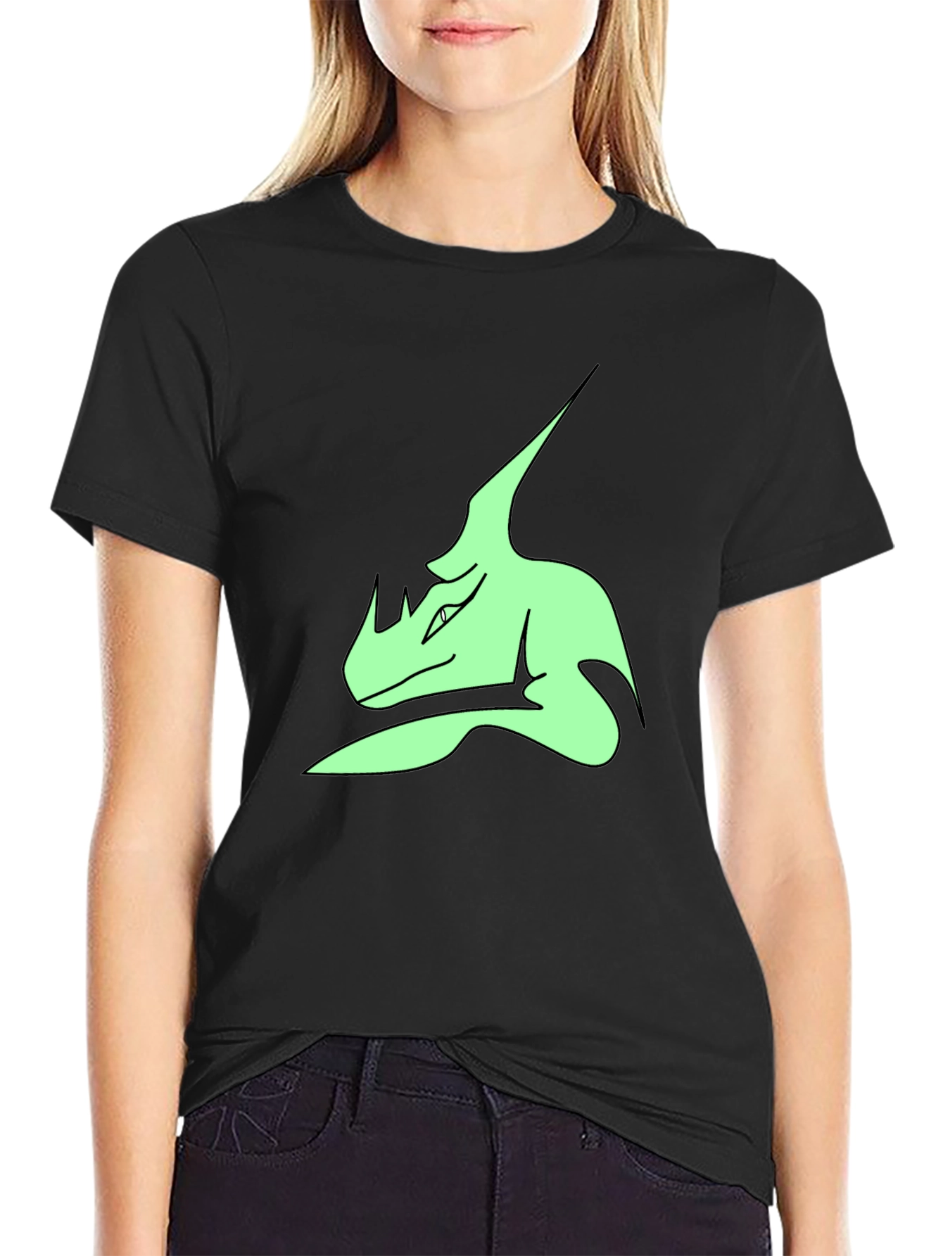 Stylish Black T-Shirt with Green Dinosaur Graphic Print