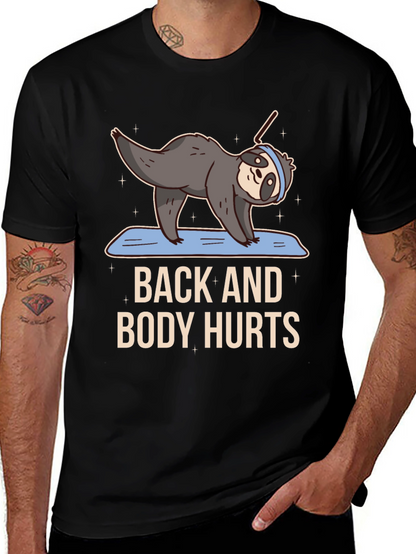 Funny Yoga Sloth T-Shirt - Back and Body Hurts