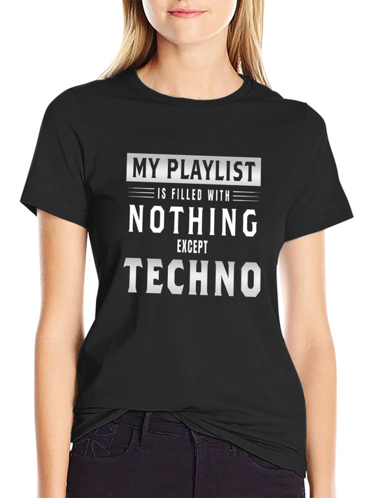 Techno Music Playlist Graphic Tee - Black Cotton T-Shirt