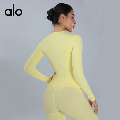 Alo Yoga Brushed Yoga Top, High Support Long Sleeve for Fitness, Pilates and Running