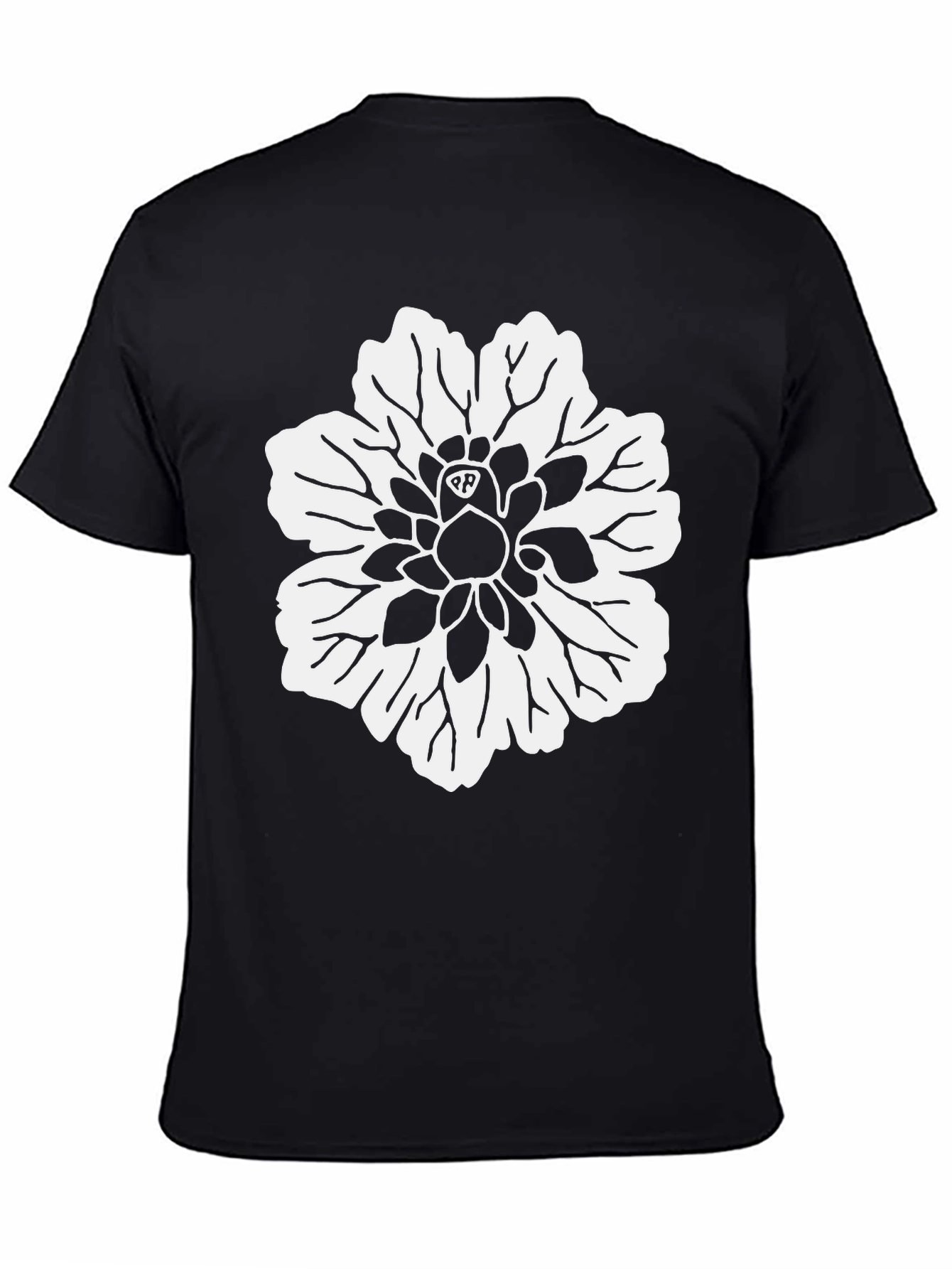 Black T-Shirt with White Flower Design